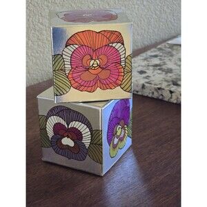Vintage 1972 Joseph Magnin Set of 2 Silver Foil Pansy Gift Boxes - 3" Mod MCM